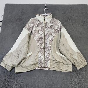 Vintage Cabin Creek Jacket Womens 2X Beige Floral Quilted Full Zip 80s 90s